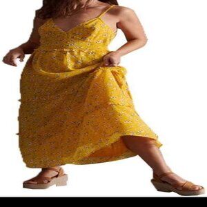 Superdry Womens Margaux Maxi Dress, All Over Floral Print, Yellow Floral Size 8